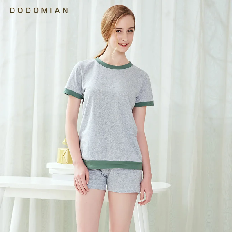 

New Fashion Women Summer Pajamas Sets Solid Female Sleepwears Suits Short Sleeve Home Wear Night wears For Ladies size M L XL