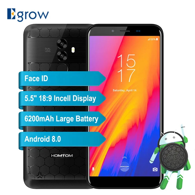 Homtom S99 Android 8.0 5.5'' 18:9 Full display Smartphone 4+64GB MT6750 Octa Core 6200mAh Battery Face ID Fingerprint Cell phone
Homtom S99 Android 8.0 5.5'' 18:9 Full display Smartphone 4+64GB MT6750 Octa Core 6200mAh Battery Face ID Fingerprint Cell phone