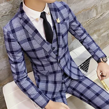 Men Plaid Suit Jacket + Vest + Pants Business Wedding Banquet Men Suit 3 Piece Set Asia size S M L XL XXL XXXL Autumn men Blazer
Men Plaid Suit Jacket + Vest + Pants Business Wedding Banquet Men Suit 3 Piece Set Asia size S M L XL XXL XXXL Autumn men Blazer