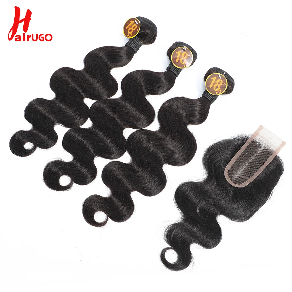 Объемные волнистые пряди с закрытием бразильские волосы 3 HairUGo для наращивания не