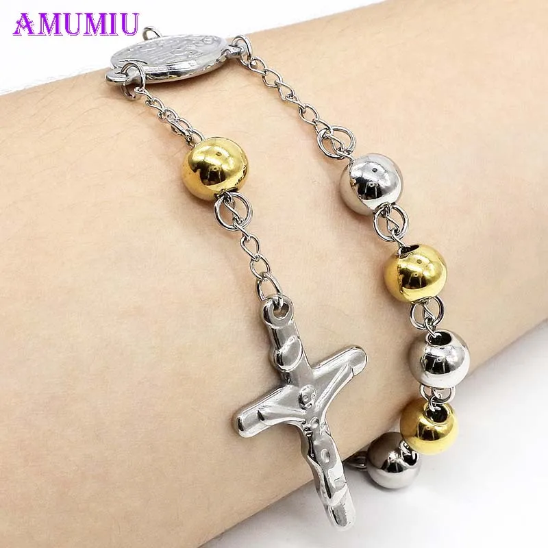 AMUMIU 8MM Women Accessories Stainless Steel Bead Bracelet With Cross Pendant Pulseiras Pulseras Rosary Bracelet B018C
AMUMIU 8MM Women Accessories Stainless Steel Bead Bracelet With Cross Pendant Pulseiras Pulseras Rosary Bracelet B018C
