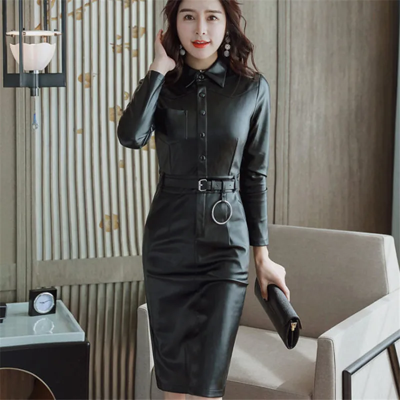Women Fashion Long Sleeve PU Leather Dress Female Black Single Breasted Slim Soft Leather Dresses Sexy Office Party Dress DS5028
Women Fashion Long Sleeve PU Leather Dress Female Black Single Breasted Slim Soft Leather Dresses Sexy Office Party Dress DS5028