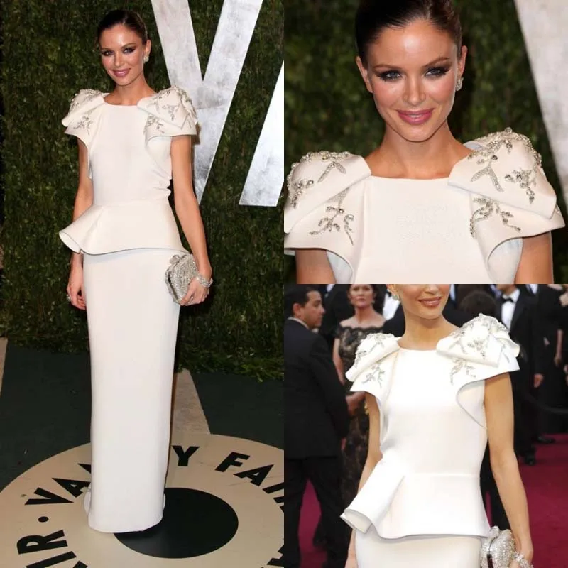 Gorgeous White Satin Celebrity Dresses Cap Sleeves Floor Length Trumpet Mermaid Evening Formal Gowns
Gorgeous White Satin Celebrity Dresses Cap Sleeves Floor Length Trumpet Mermaid Evening Formal Gowns