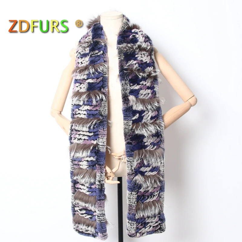 ZDFURS* 2018 New Style Women Knitted Rex Rabbit Fur Scarfs Long Style with Silver Fox Stripes Wraps Patchwork Color Warm Shawls 
ZDFURS* 2018 New Style Women Knitted Rex Rabbit Fur Scarfs Long Style with Silver Fox Stripes Wraps Patchwork Color Warm Shawls