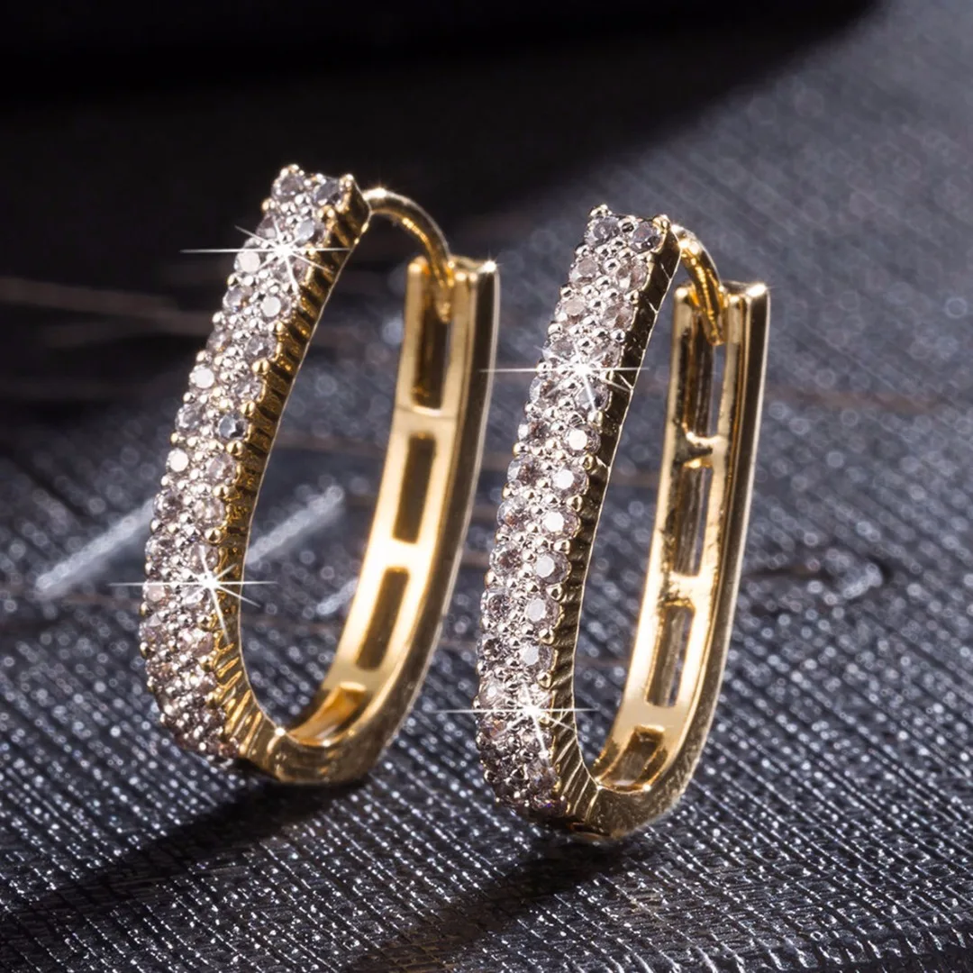 Luxury Gold Hoop Earring Fashion Round Shining Rhinestone Crystal Zircon Big Earrings For Women Jewelry Wedding Accessories