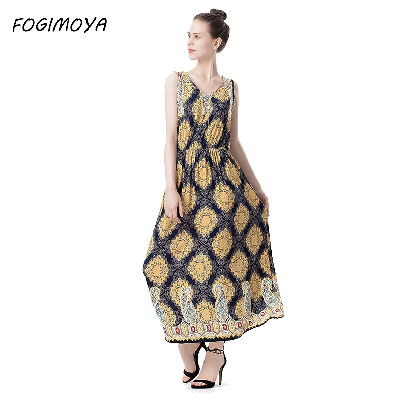 FOGIMOYA Maxi Dress Women Summer Print Dresses Fashion Pattern Print V neck Women Casual Dress Yellow Sleeveless Long Dresses
FOGIMOYA Maxi Dress Women Summer Print Dresses Fashion Pattern Print V neck Women Casual Dress Yellow Sleeveless Long Dresses