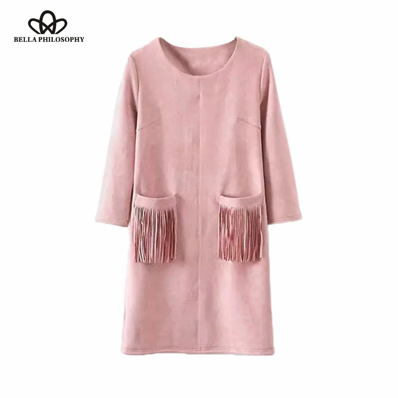 Bella Philosophy women autumn dress pocket tassels fringed pink black suede dress vestidos vintage mini dress autumn dress
Bella Philosophy women autumn dress pocket tassels fringed pink black suede dress vestidos vintage mini dress autumn dress