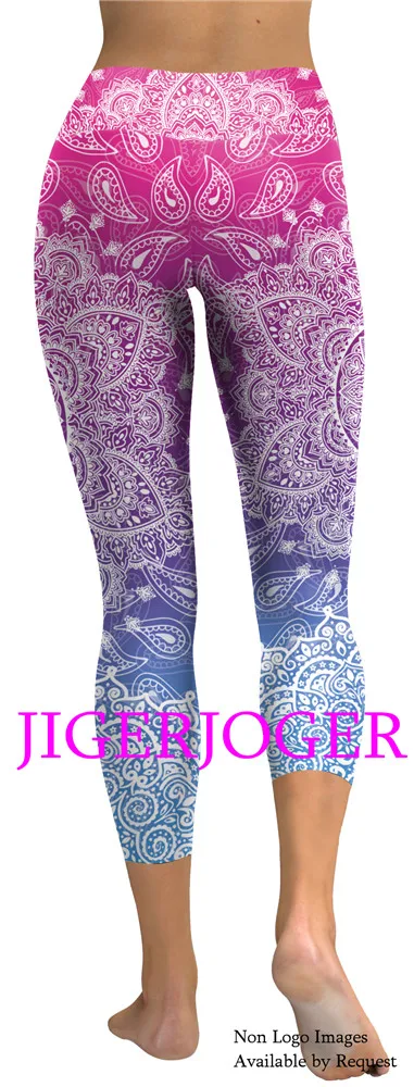 JIGERJOGER Spring Yellow Ganesha Capris Leggings JIGERJOGER Spring Yellow Ganesha Capris Leggings