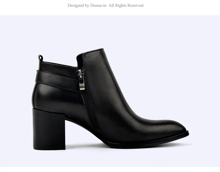 Donna-in leather ankle boots pointed toe thick heel ladies short boots women's leather boots 96350-19 (22)