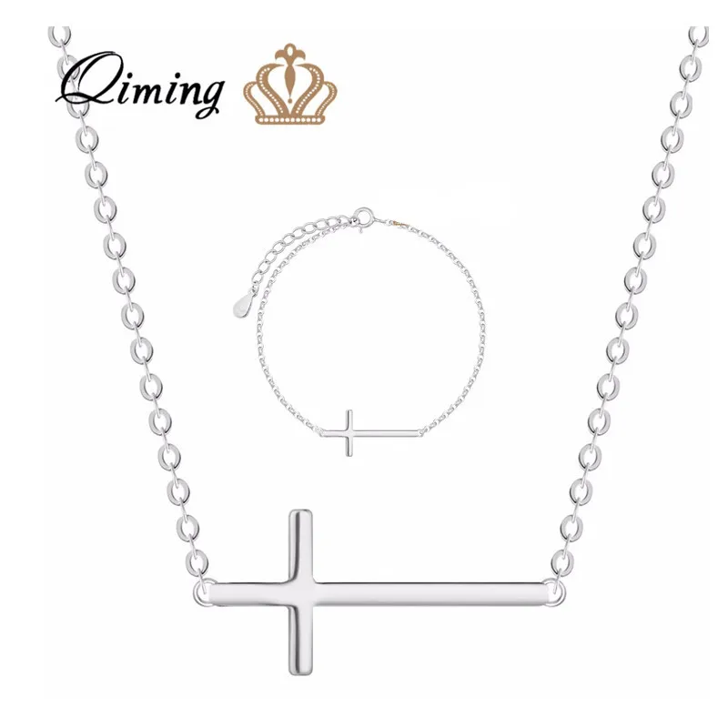 QIMING Cross Necklace Bracelet Jewelry Sets For Christian Nazarene Christ Jesus Silver Vintage Women Jewelry Gift
QIMING Cross Necklace Bracelet Jewelry Sets For Christian Nazarene Christ Jesus Silver Vintage Women Jewelry Gift