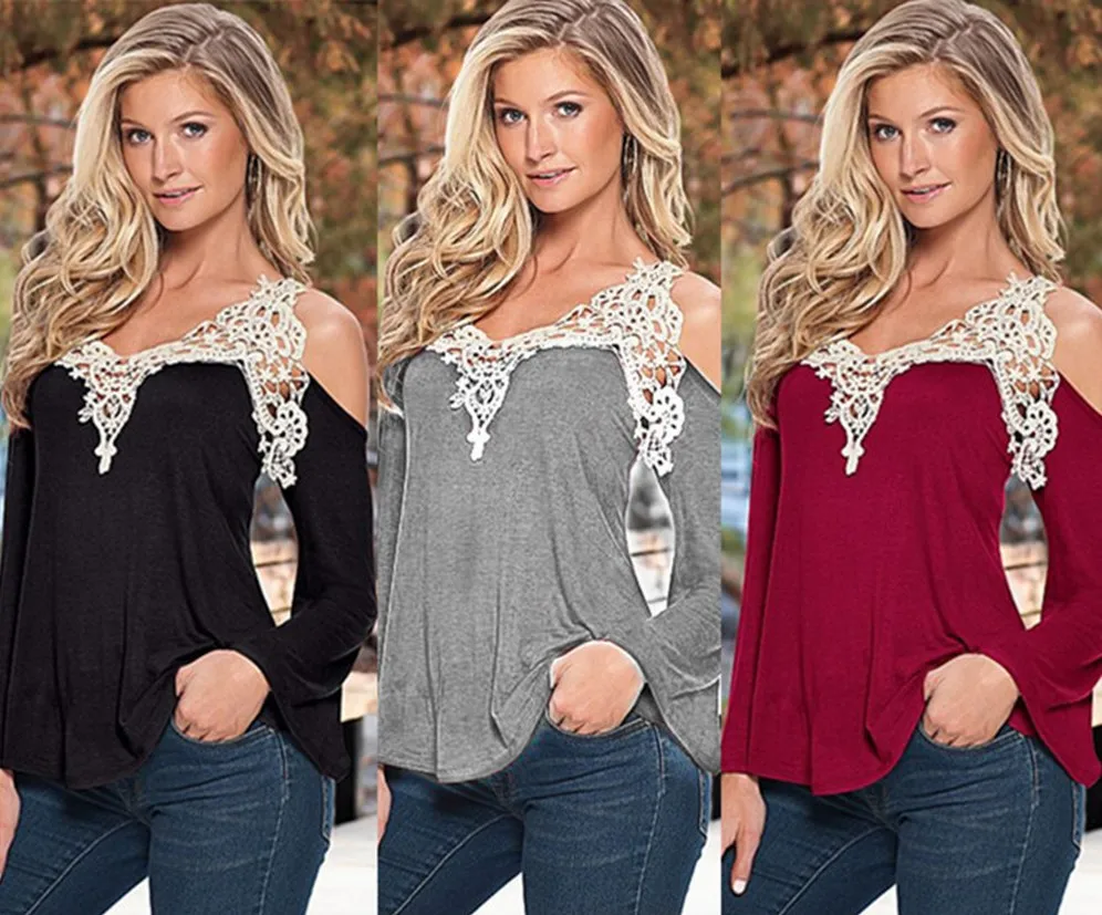 The sweet lace Strap Naked shoulder with long sleeves Casual Loose T-shirts Solid Color V-necked shirt
The sweet lace Strap Naked shoulder with long sleeves Casual Loose T-shirts Solid Color V-necked shirt