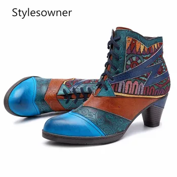 Stylesowner Bohemian Style Splicing Women Boots Retro Genuine Leather Woman Lace-up Mid Heels Ankle Boots Spring Autumn Female
Stylesowner Bohemian Style Splicing Women Boots Retro Genuine Leather Woman Lace-up Mid Heels Ankle Boots Spring Autumn Female