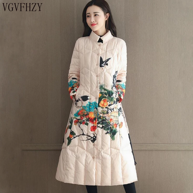 2018 Winter New Women Down Coats Female White Duck Down Jacket Ladies Printed Stand Collar Warm Outwear Long Overcoat Plus Size
2018 Winter New Women Down Coats Female White Duck Down Jacket Ladies Printed Stand Collar Warm Outwear Long Overcoat Plus Size