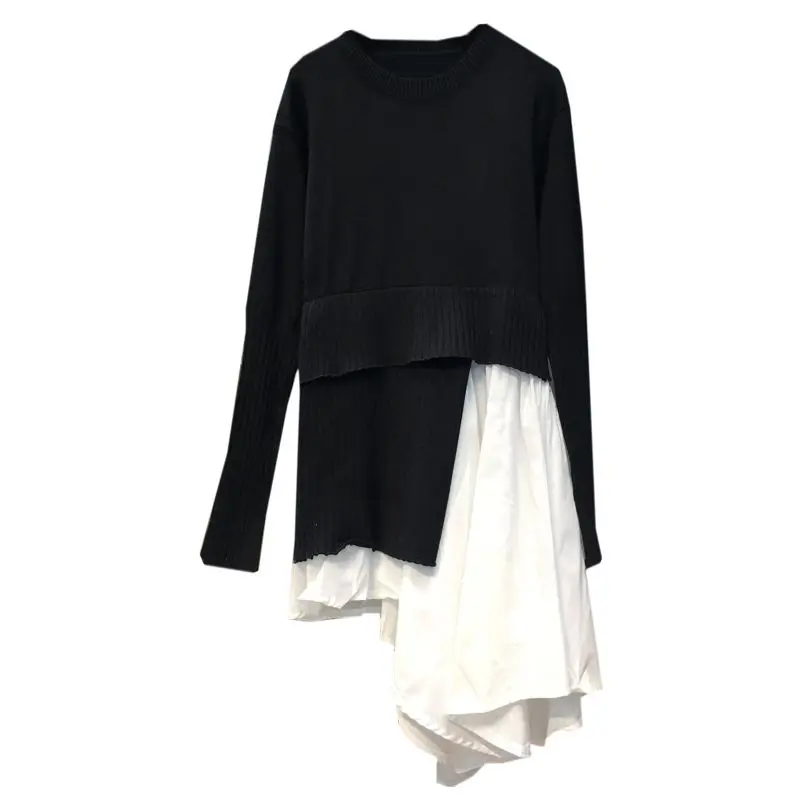 PERHAPS U women black white o neck long sleeve knitted patchwork winter autumn long top B0211
PERHAPS U women black white o neck long sleeve knitted patchwork winter autumn long top B0211