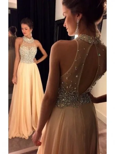 Alexzendra Gold Chiffon A Line Long Prom Dresses Customize 2019 High Neck Crystals Beads Elegant Party Dresses Plus Size
Alexzendra Gold Chiffon A Line Long Prom Dresses Customize 2019 High Neck Crystals Beads Elegant Party Dresses Plus Size