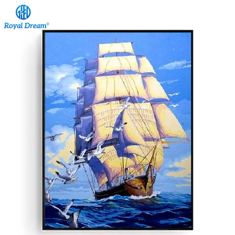 数字による Diy デジタル油絵を額装手塗装帆船プリント家の装飾クラフトアート絵画 40x50 センチメートル アートの絵画 油絵デジタル油絵 Gooum