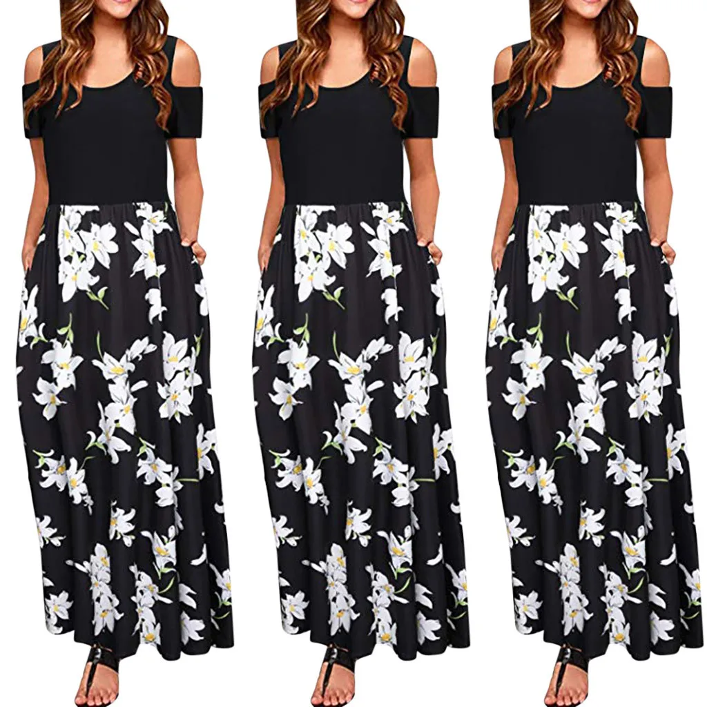 Vestidos 2019 Women's Dresses Summer Dress Women' Cold Shoulder Pocket Floral Print Elegant Maxi Short Sleeve Casual Dress
Vestidos 2019 Women's Dresses Summer Dress Women' Cold Shoulder Pocket Floral Print Elegant Maxi Short Sleeve Casual Dress