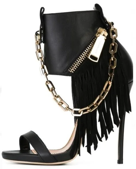 Punk Style Leather Sandals Black Gold Chain Zipper Decor Cut-out Gladiator Sandal Boots For Woman Sexy Thin Heel Dress Shoes
Punk Style Leather Sandals Black Gold Chain Zipper Decor Cut-out Gladiator Sandal Boots For Woman Sexy Thin Heel Dress Shoes