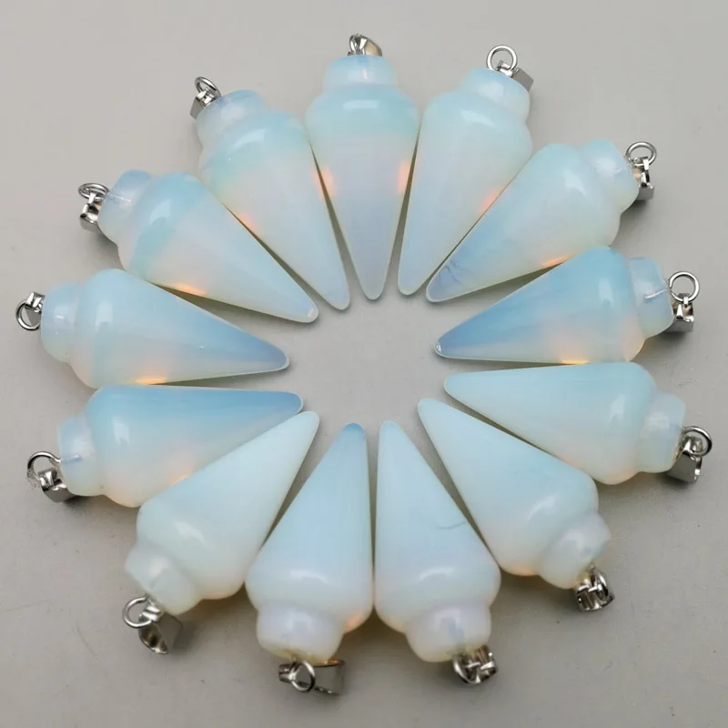 

Fashion opal pendulum charms natural circular Cone opalite stone Pendants for jewelry making 12pcs/lot wholesale free shipping