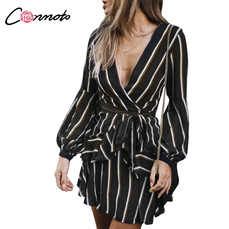 Conmoto Striped Long Sleeve Office Lady Casual Dress Elegant Party Women Dress Bow Ruffles V Neck Short Sexy Dress Vestidos
Conmoto Striped Long Sleeve Office Lady Casual Dress Elegant Party Women Dress Bow Ruffles V Neck Short Sexy Dress Vestidos