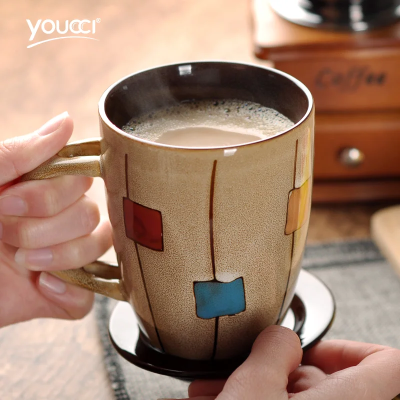 Image New Drum Type Ceramic Coffee Mug with Lid Creative Milk Simple Cup Drinkware