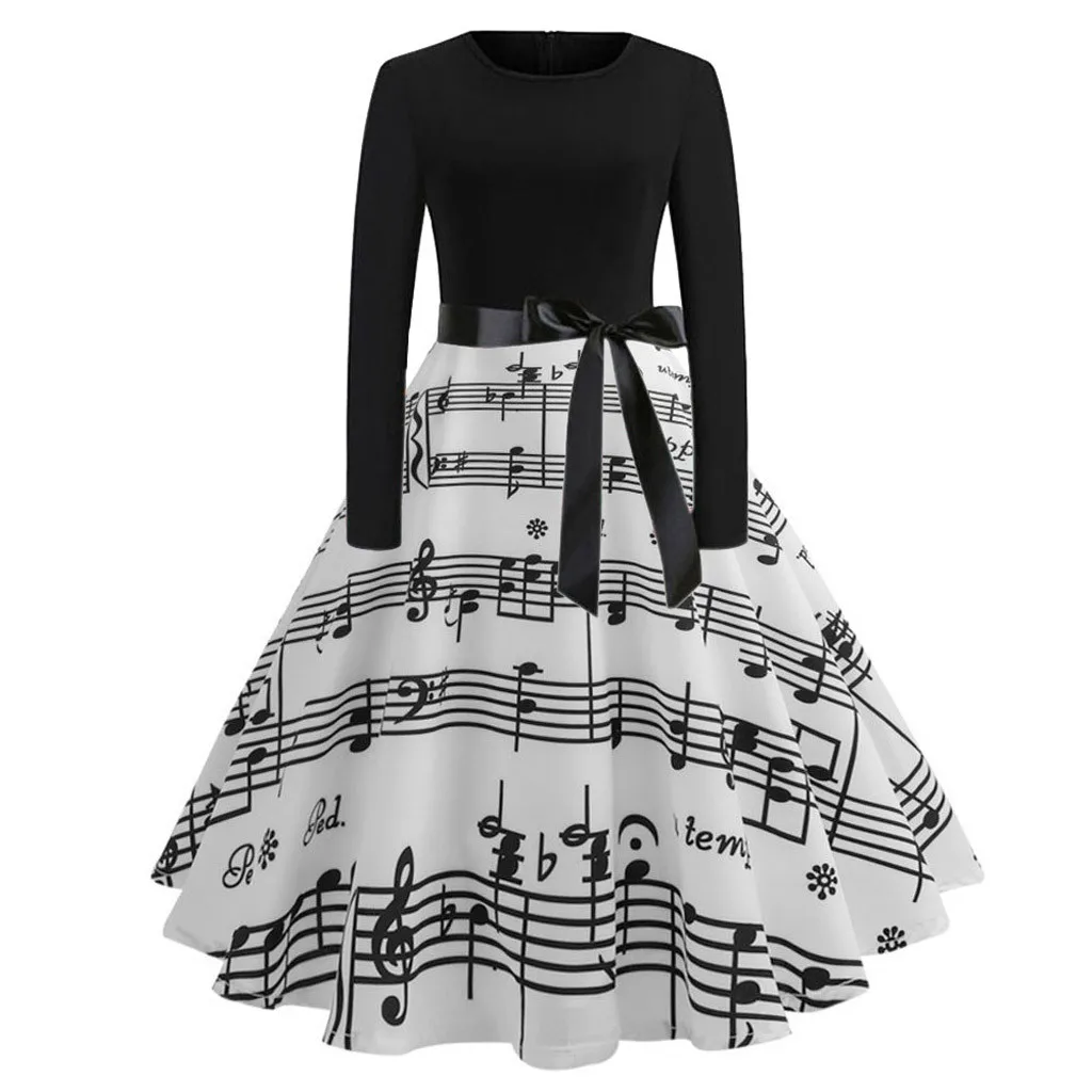 Women Vintage Bodycon Long Sleeve O Neck Evening Printing Party Prom Swing Dress robe ete 2019 women dress vestidos | Женская одежда