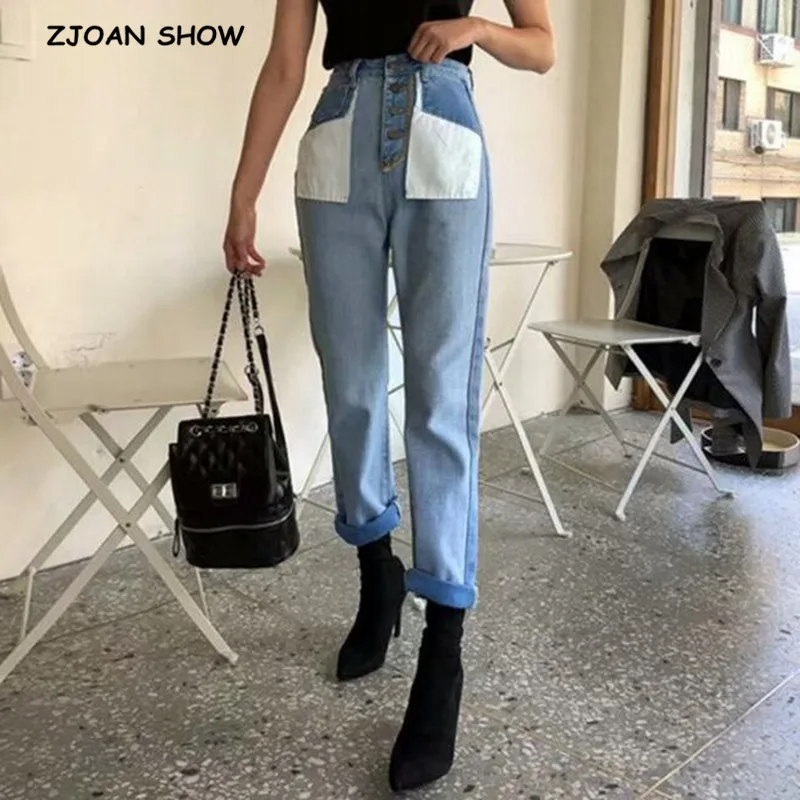 2019 New Vintage High Waist Loose Small Straight Jeans Women Blue Denim Pants Contrast Color Stitching Pockets Denim Trousers
2019 New Vintage High Waist Loose Small Straight Jeans Women Blue Denim Pants Contrast Color Stitching Pockets Denim Trousers