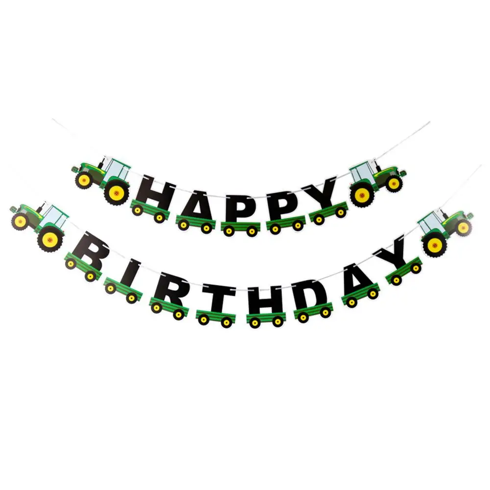 

New 2pcs Farm Theme Felt Happy Birthday Banner Tractor Construction Vehicle Happy Birthday Banner Bulldozer Truck