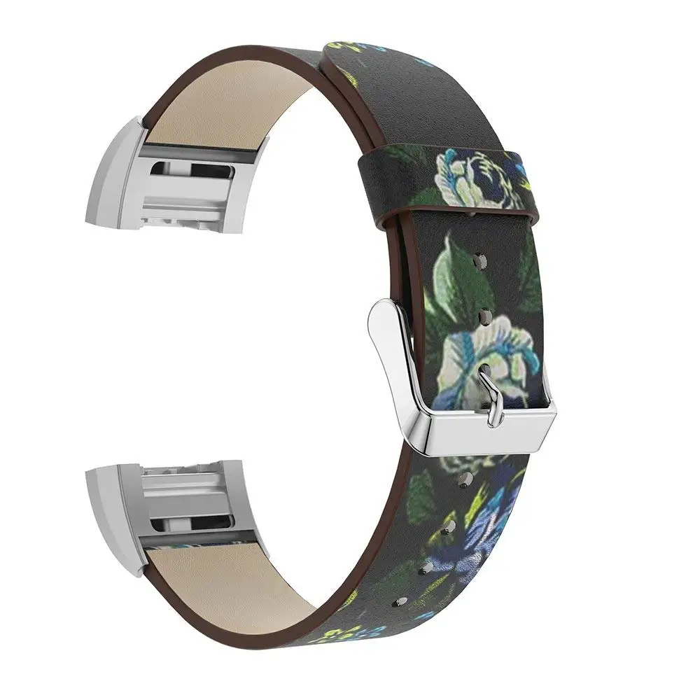 Genuine Leather Replacement Band Straps for Fitbit Charge 2 Smartwatch Pastoral Flowers Printed Bracelet Wristband 9.6 (5)