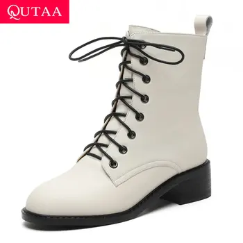 QUTAA 2020 Retro Lace Up Middle Heel Mid Calf Boots Cow Leather Comfortable Round Toe Antiskid Fashion Women Shoes Size 34-39
QUTAA 2020 Retro Lace Up Middle Heel Mid Calf Boots Cow Leather Comfortable Round Toe Antiskid Fashion Women Shoes Size 34-39
