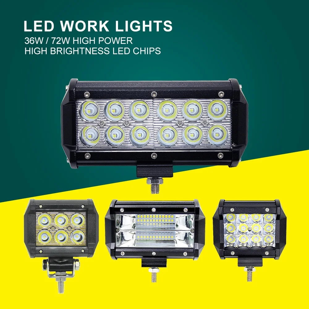 

1pcs 3.8 5 6.5 inch 18W 36W 72W LED Work Light Bar 12V 24V Spotlight DRL Daytime Running Light for Car Boat Offroad Truck SUV