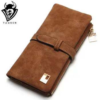 TAUREN Women Wallets Drawstring Nubuck Leather Zipper