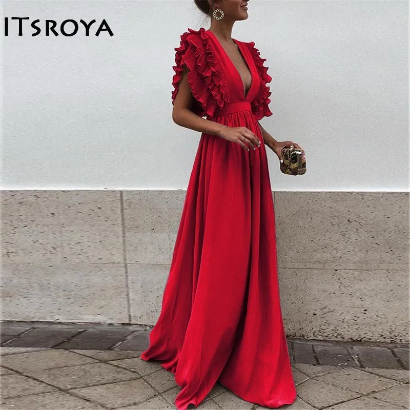 Istorya 2018 Summer Dress Women Long Solid Ruffle Shoulder Sleeveless Beach Dress Women With V Neckline Red Cover Ups
Istorya 2018 Summer Dress Women Long Solid Ruffle Shoulder Sleeveless Beach Dress Women With V Neckline Red Cover Ups
