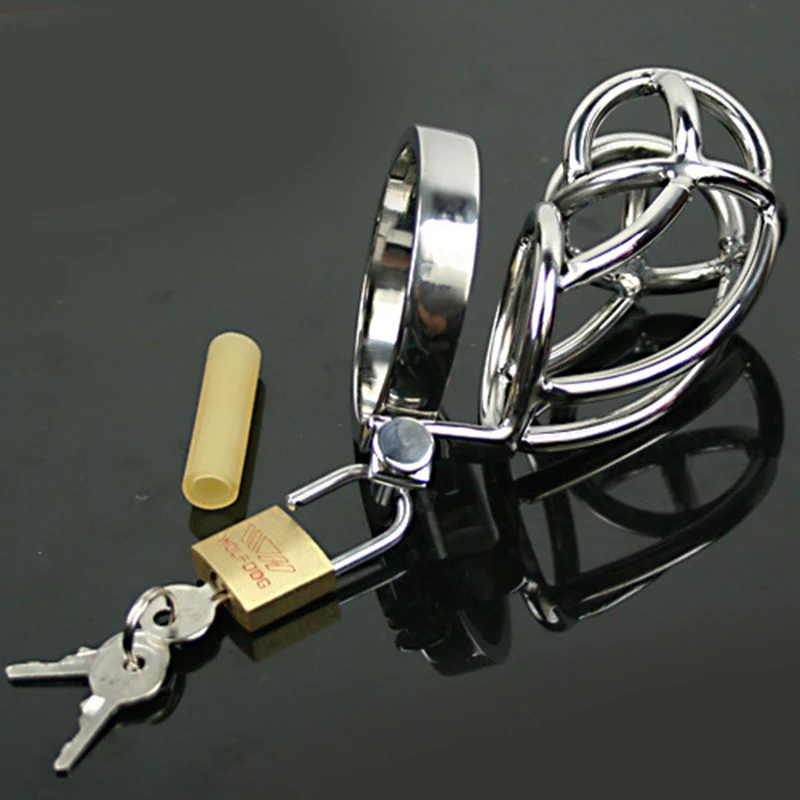Stainless Steel Male Chastity Lock Penis Ring Cock Cages Ring Gay Adult Sex Toys Penis Sleeve Bondage Manacle For Men Penis Ring