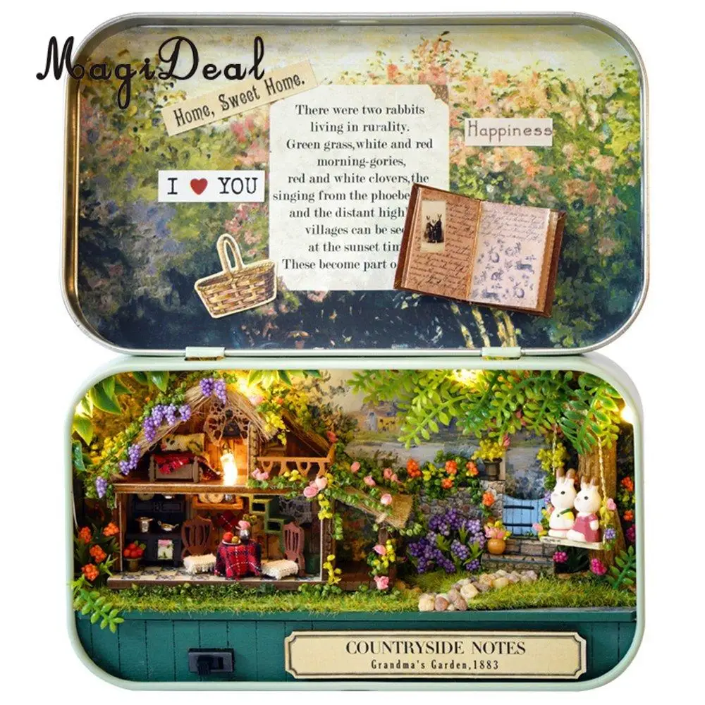 1Set DIY Handicraft Tin Box Wood Miniature Dollhouse Theatre Series for Room Home Desk Decor Novelty Friends Birthday Gift