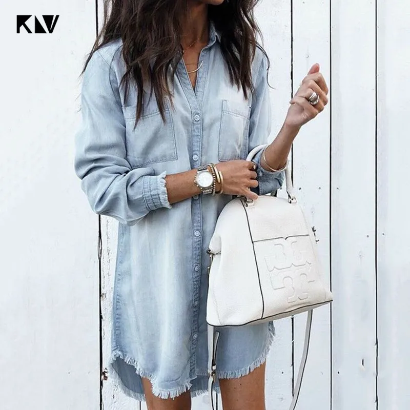 KLV Vintage Long Sleeves Denim Long Tunic Tops Shirt Button Down V-Neck Tassels Trim Washed Loose Boyfriend Blouse Shift Dress
KLV Vintage Long Sleeves Denim Long Tunic Tops Shirt Button Down V-Neck Tassels Trim Washed Loose Boyfriend Blouse Shift Dress