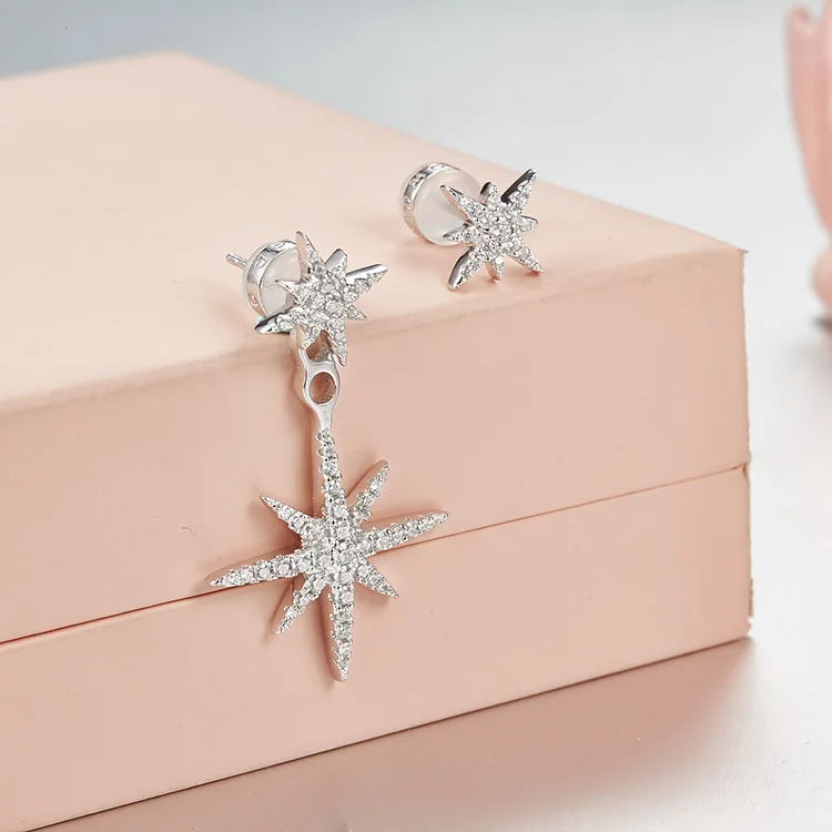 

Asymmetric Design Snowflake Stars Stud Earrings Women's 925 Sterling Silver Earrings Monaco aretes de mujer modernos 2018