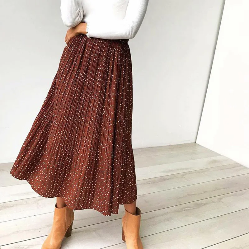 White Dots Floral Print Pleated Midi Skirt Women Elastic High Waist Side Pockets Skirts Summer 2019 Elegant Female Bottom
White Dots Floral Print Pleated Midi Skirt Women Elastic High Waist Side Pockets Skirts Summer 2019 Elegant Female Bottom