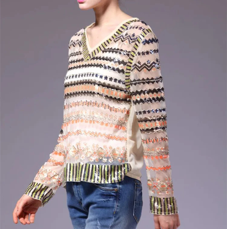 2016 Spring Autumn Runway Designer Blouses Women's Long Sleeve Luxurious Manual Beading Sequined Noble Boutique Tops NS540
2016 Spring Autumn Runway Designer Blouses Women's Long Sleeve Luxurious Manual Beading Sequined Noble Boutique Tops NS540