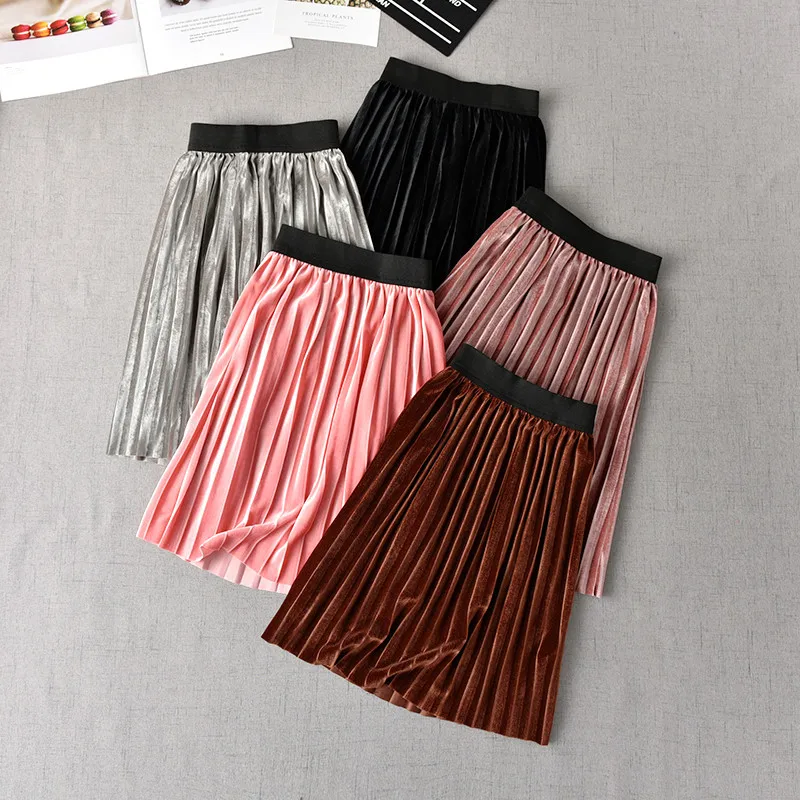 Длинная Вельветовая юбка для девочек на возраст 2-11 лет бальная в складку