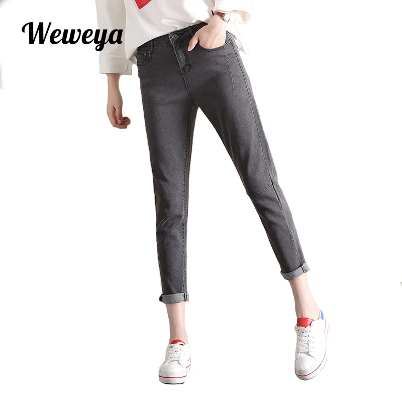 Weweya 2018 джинсы-бойфренды шаровары женские брюки до щиколотки черные джинсы