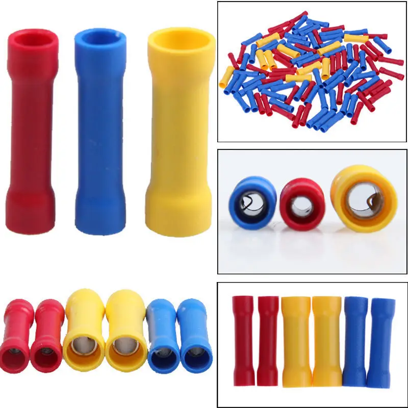 100Pcs/Lot Assorted Insulated Electrical Wire Butt Cable Terminal Crimp Connector Set Kit cosse electrique sertir
100Pcs/Lot Assorted Insulated Electrical Wire Butt Cable Terminal Crimp Connector Set Kit cosse electrique sertir
