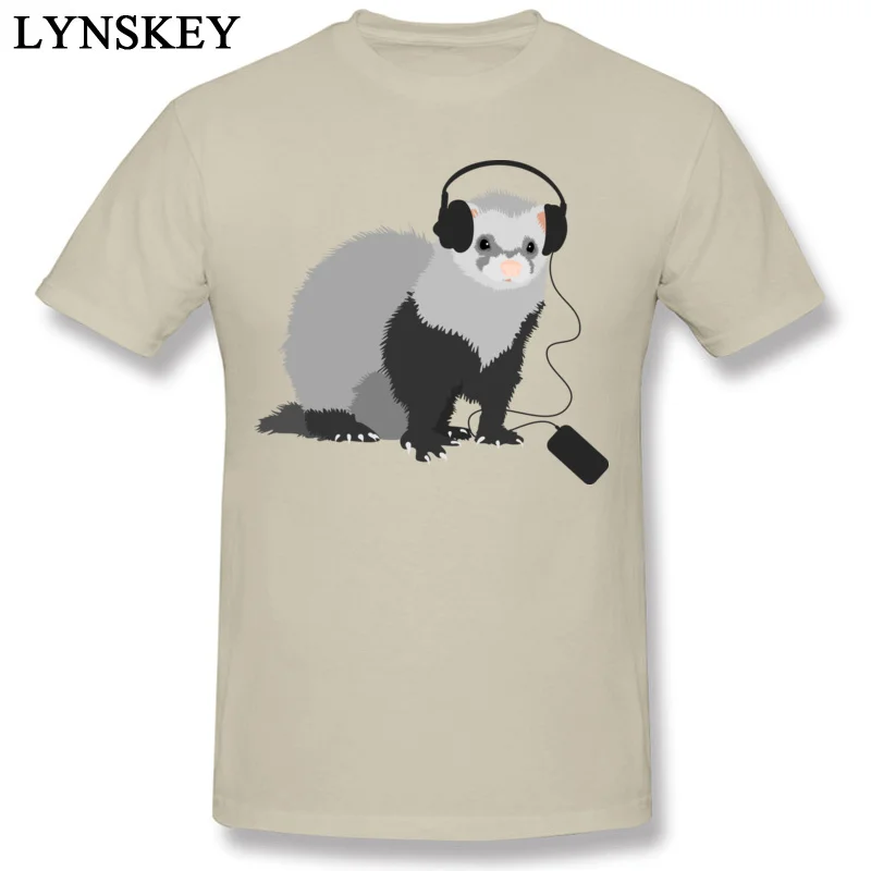 High Quality Street T Shirts 100% Cotton Funny Music Loving Ferret Round Neck Men Tops T Shirt Birthday Summer Fall Tee Shirts beige