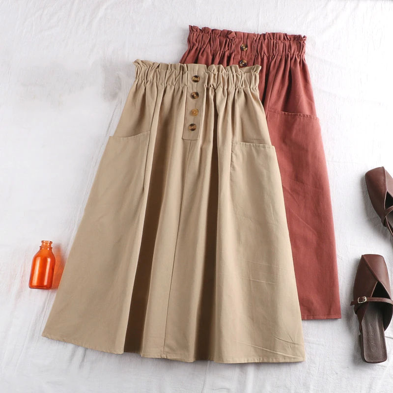 Korean Style 2019 Women Elastic High Waisted Black White Red Khaki Cotton Skirt , Womans Womens Casual Pockets Buttons Skirts
Korean Style 2019 Women Elastic High Waisted Black White Red Khaki Cotton Skirt , Womans Womens Casual Pockets Buttons Skirts