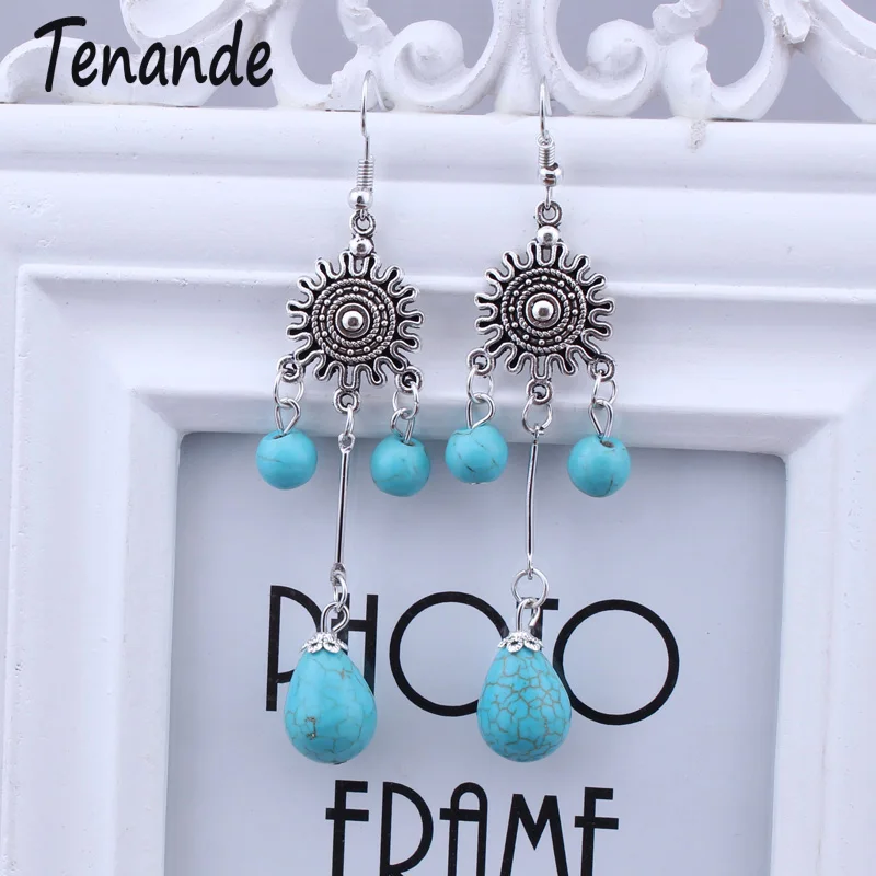 Tenande Vintage Tribal Jewelry Turkish Silver Color Sun Flower Dangle Earrings for Women Long Natural Stone Bead Tassel Earring
Tenande Vintage Tribal Jewelry Turkish Silver Color Sun Flower Dangle Earrings for Women Long Natural Stone Bead Tassel Earring