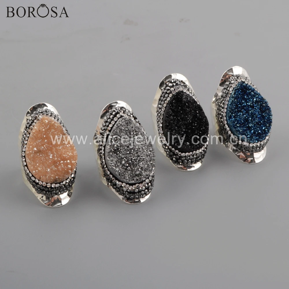 BOROSA Daily Style Teardrop Rainbow Titanium Agates Druzy Ring with Adjustable Size JAB955-2
BOROSA Daily Style Teardrop Rainbow Titanium Agates Druzy Ring with Adjustable Size JAB955-2