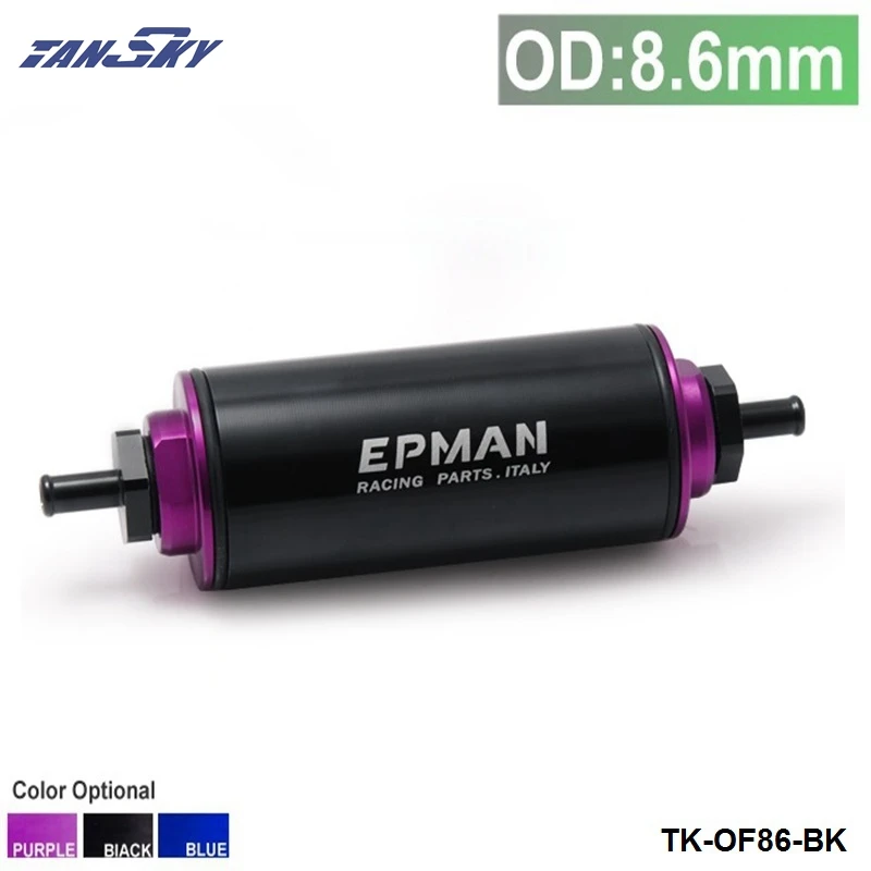 TANSKY - Racing High Flow Washable Fuel Filter 8.6MM With Stainless Steel SS Element For 96-00 Honda Civic Ek Jdm TK-OF86-BK