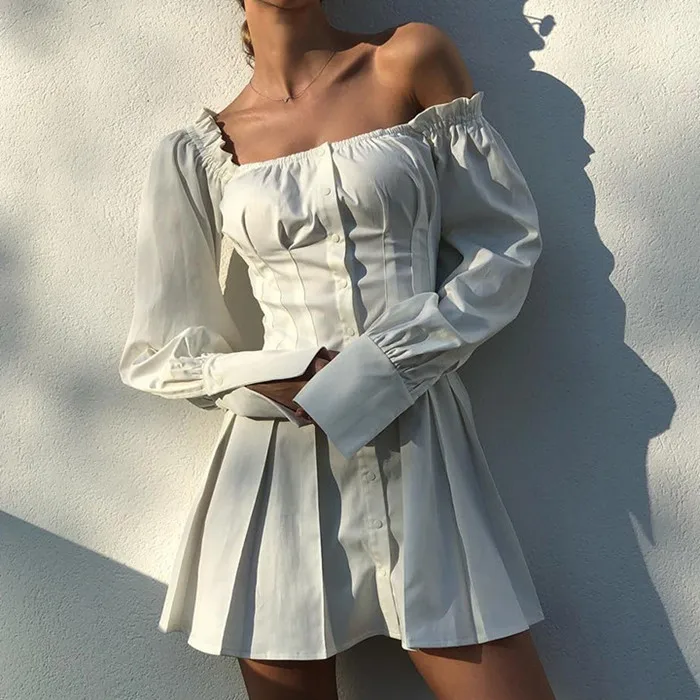 2019 Autumn New Fashion Women Dress Puff Sleeve Ruffles Off Shoulder Slim Short Dress Pleated Retro White Dress Vestidos Robe
2019 Autumn New Fashion Women Dress Puff Sleeve Ruffles Off Shoulder Slim Short Dress Pleated Retro White Dress Vestidos Robe