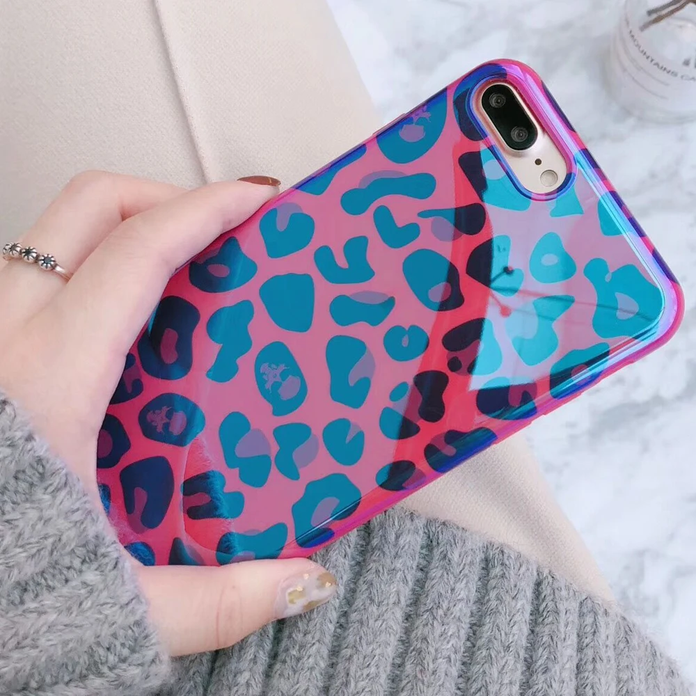 Blu-Ray Sexy Leopard Print Phone Case For iPhone 6 6S 7 8 Plus X Cool Laser Soft IMD Phone Back Cover Cases