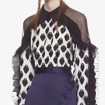 Patchwork Mesh Women's Chiffon Blouse Casual Polka Dot Perspective Shirt Turn-Down Collar Long Sleeve Shirt
Patchwork Mesh Women's Chiffon Blouse Casual Polka Dot Perspective Shirt Turn-Down Collar Long Sleeve Shirt